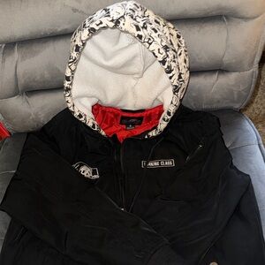 Black Skull Hoodie Jacket with Contrast Red Interior